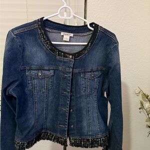 Harold's Dark Blue Denim Jacket with Black Accents